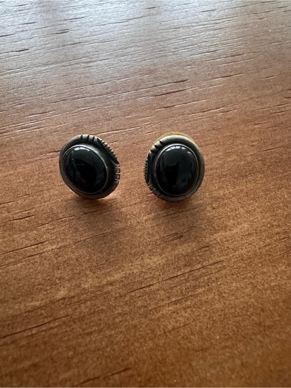 Vintage Black Onyx and sterling silver Oval Stud Earrings